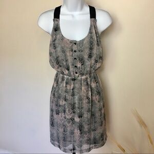 Gray pink small summer dress. Feather boho mini